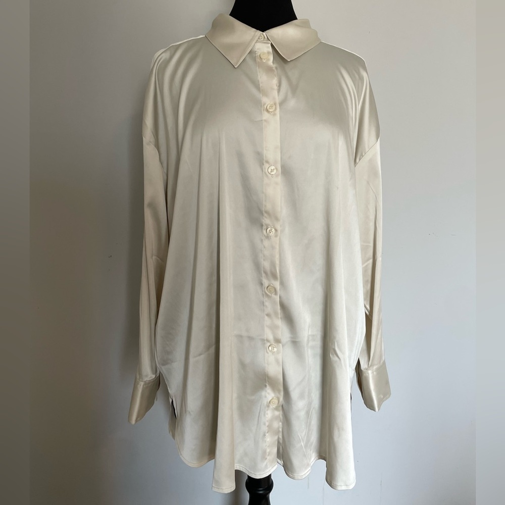 Open Edit Button Down Silk Shirt
